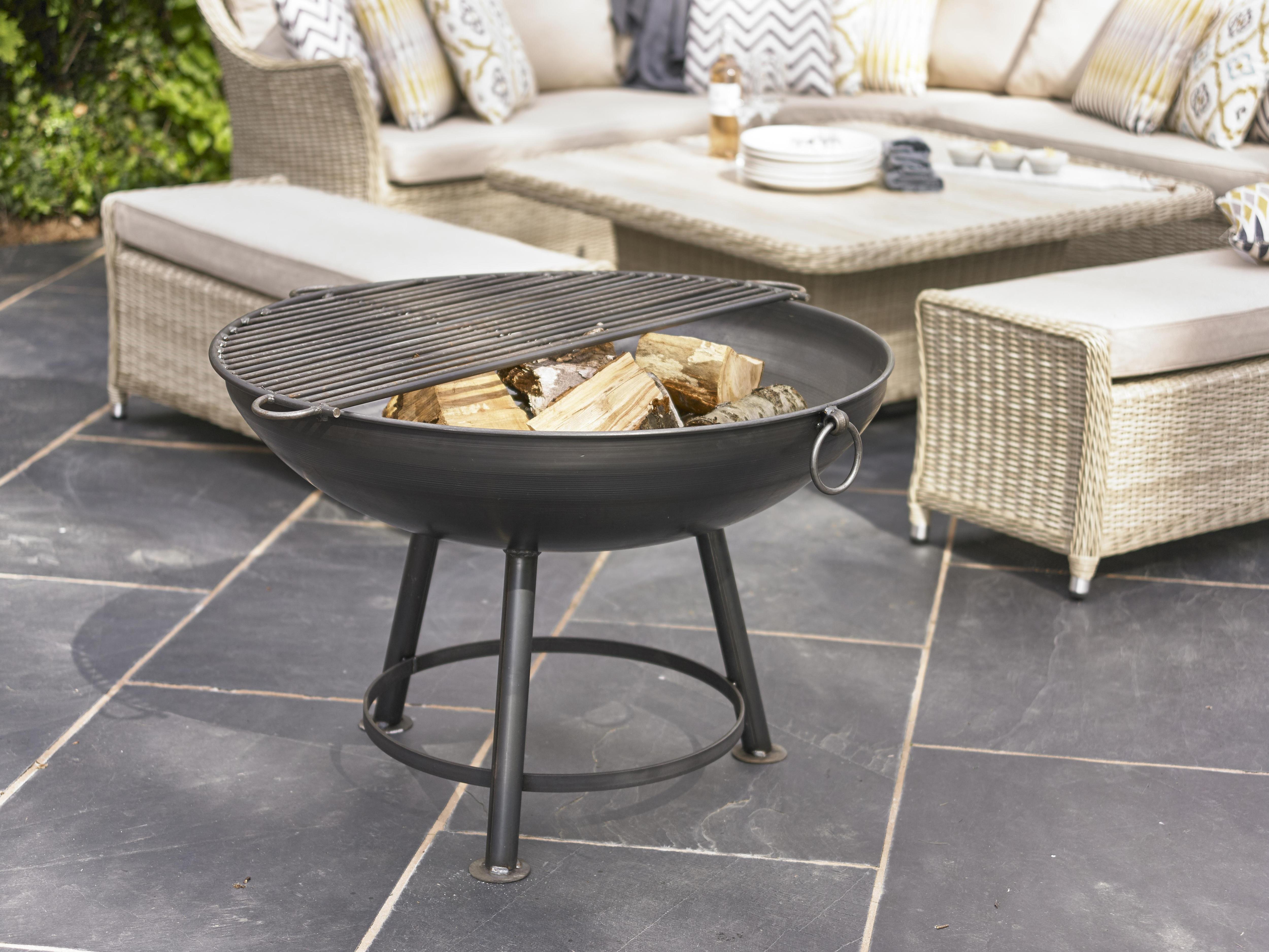 Fire pit with removable BBQ grate